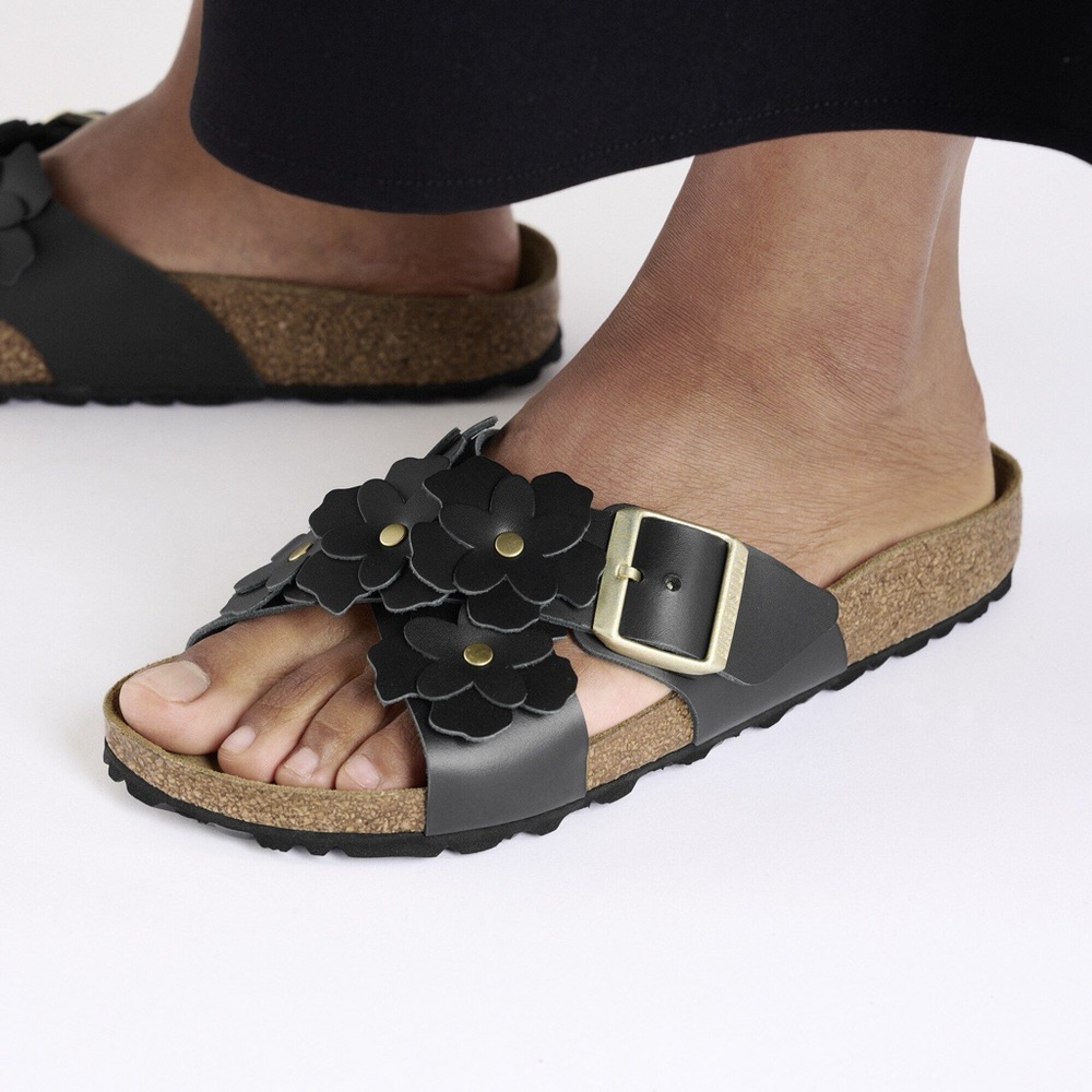 🖤 Birkenstock 🖤 Siena Flowers Black Floral Sandals New 9 / 40 Rare Leather